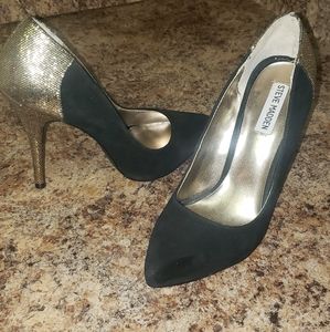 Heels, gold & black velvet